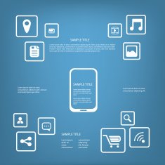 Smartphone or tablet infographics vector illustration with applications buttons and