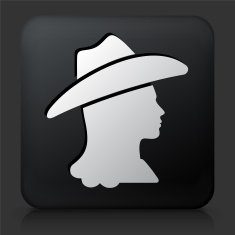 Black Square Button with Cowgirl Icon N2