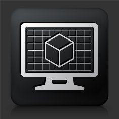 Black Square Button with 3D Cube on Desktop Screen