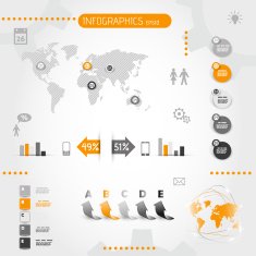 square orange infographics with icons