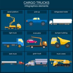 Set of elements cargo transportation trucks lorry N3