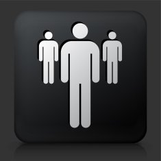 Black Square Button with Small Group of Stick Figures