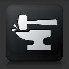 Black Square Button with Blacksmith Anvil & Lump Hammer Icon