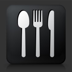 Black Square Button with Silverware Icon