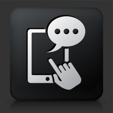 Black Square Button with Tablet Communication Icon