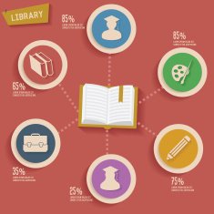 Library concept info graphic design red version clean vector N2