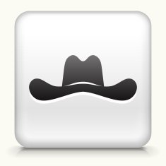 White Square Button with Cowboy Hat Icon