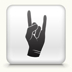 White Square Button with Rock & Roll Hand Icon N2