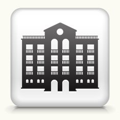 White Square Button with Building Icon N5