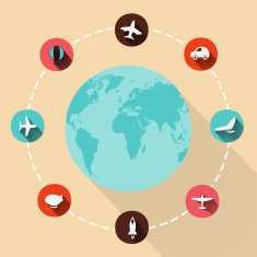 Paper clipped sticker globe transport Set N4