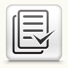 White Square Button with Document Check Mark Icon