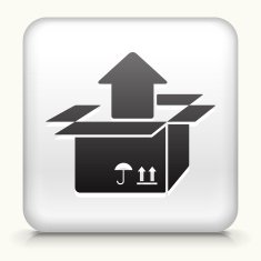 White Square Button with Box Output Icon