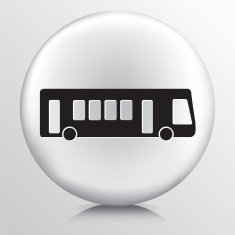 Round White Icon With Silhouette City Bus