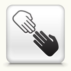 Square Button with Joining Hands interface icon