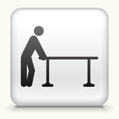 Square Button with Table & Stick Figure