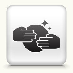 Square Button with Hands Over The Crystal Ball