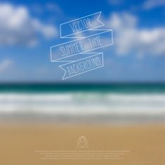 Blurred sea beach background with symbol text and banner