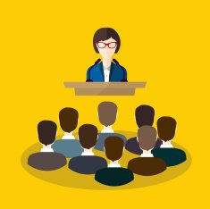 Business woman makes a speech on the podium N2