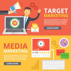 Target marketing media marketing flat illustration abstract concepts set