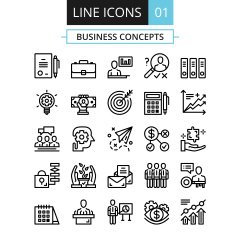 Thin line icons set Flat design concepts for business