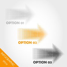 three orange infographic dotted arrows