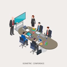 Flat 3d isometric vector illustration conference concept design