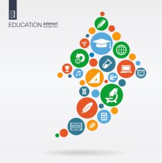 Education color icons in arrow shape abstract background vector illustration N2