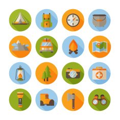 Set of hiking flat icons in modern style N3
