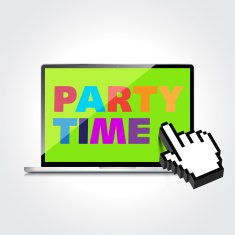 Party time words display on High-quality laptop screen