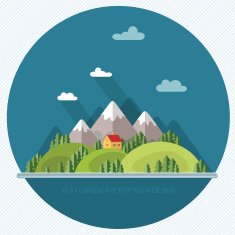 Landscape Houses in the mountains among trees Flat style N11