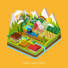 3d isometric infographic for adorable farm landscape