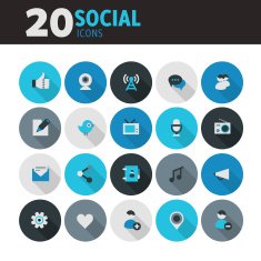 Blue flat round button social icons