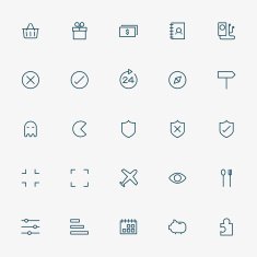 5x5 web minimal line icons on white background