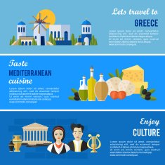 Greece Landmarks and cultural features flat banners design set N4