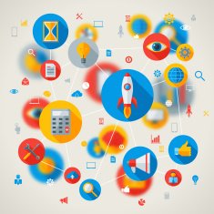 Abstract vector concept with flat business and mobile technology icons