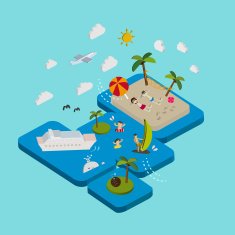 flat 3d isometric beach vacation illustration