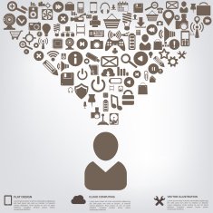 Flat abstract background with web icons Interface symbols Cloud computing N72