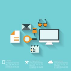 Flat abstract background with web icons Interface symbols Cloud computing N73