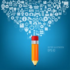 Pencil icon Flat abstract background with web icons Interface symbols N4