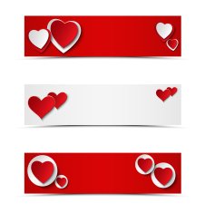 Set of card headers or banners with hearts
