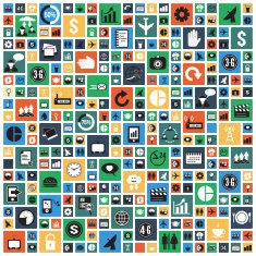 Wallpaper design with universal icons in square tiles pattern v N4