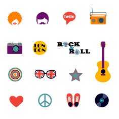 set of London hippie flat icons N2