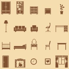 vector set of 20 brown furniture icons
