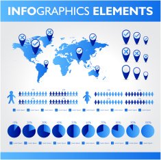 Blue infographic Universal icons set N12