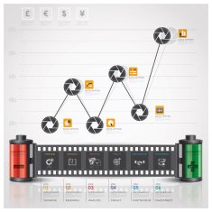 Global Business And Financial Infographic With Shutter Film Diagram Concept
