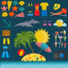 Travel Vacations Beach resort set icons Elements for creating N3