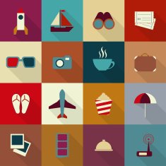 16 flat travel icons with shadow