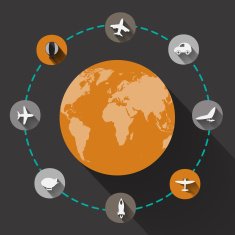Paper clipped sticker globe transport Set N5