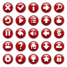 Red game buttons set