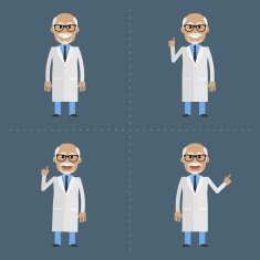 Old doctor indicates in various poses